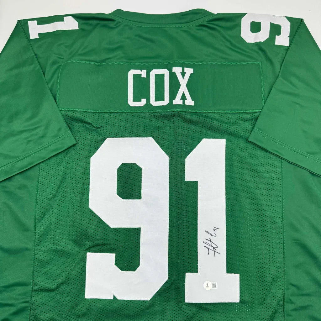 Autographed Fletcher Cox Philadelphia Kelly Green Football Jersey Beckett BAS COA | Certified Authentic Signed Memorabilia | vintageantiquesgifts.com