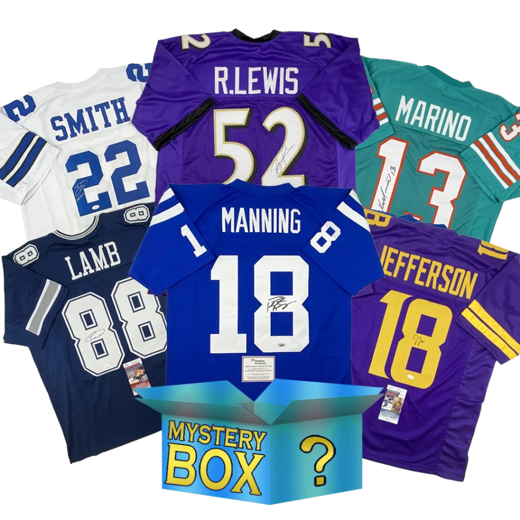 Autographed custom jersey mystery box with signed football jerseys and COA