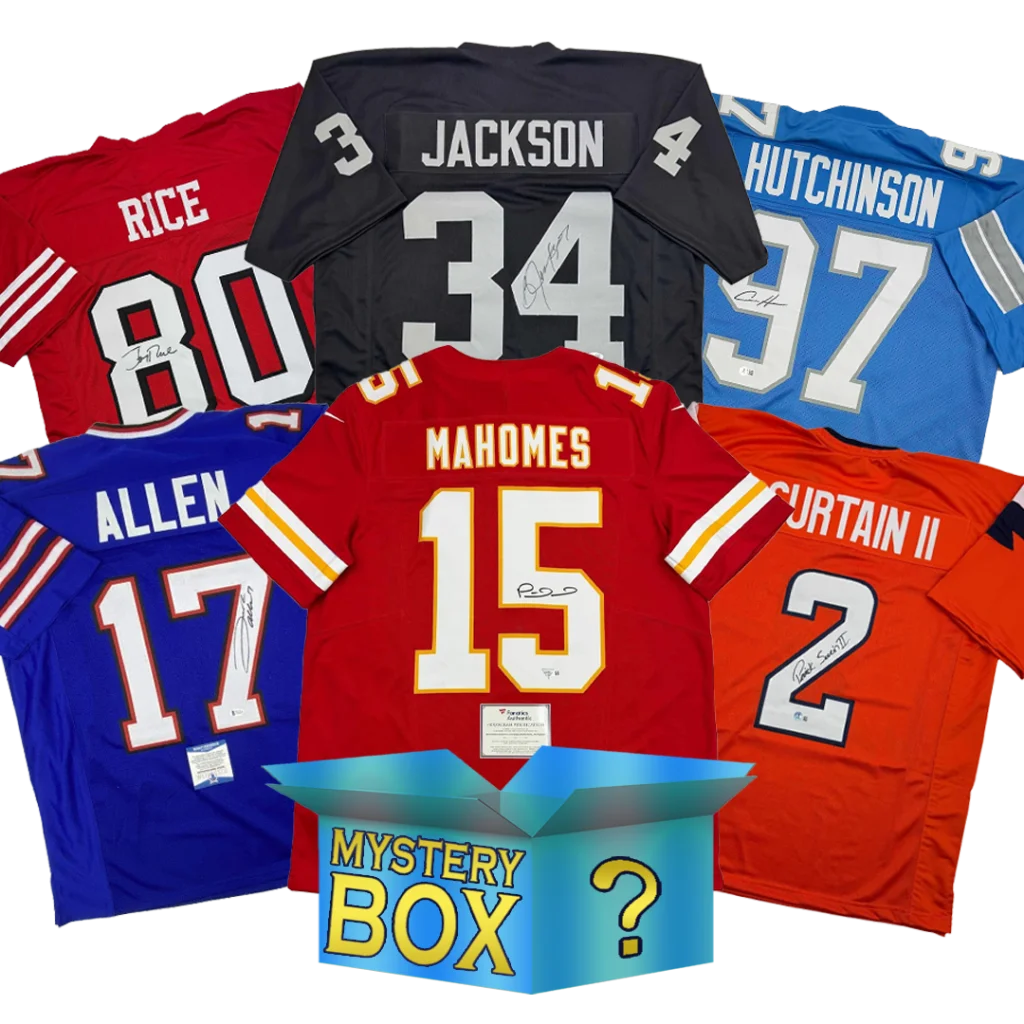 Autographed custom jerseys from the Football Diamond Series in a jersey mystery box collection