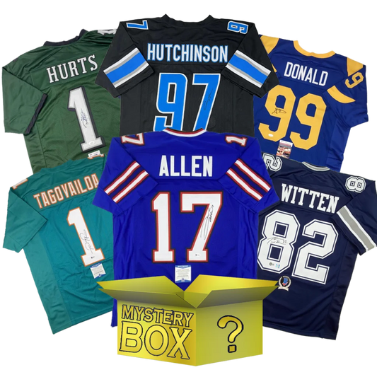 Autographed Football GOLD Series 1 Jersey Mystery Box with PSA JSA or Beckett COA | Hall of Fame Sports Memorabilia | vintageantiquesgifts.com