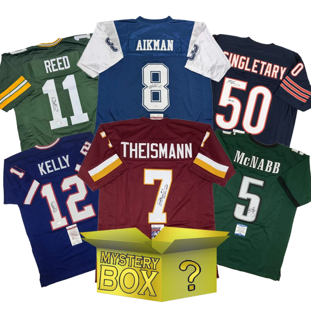 Autographed maroon custom jersey with Theismann white number 7