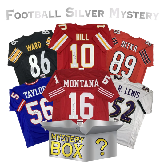 Autographed Football SILVER Series 1 Jersey Mystery Box with PSA JSA or Beckett COA | Hall of Fame Sports Memorabilia | vintageantiquesgifts.com