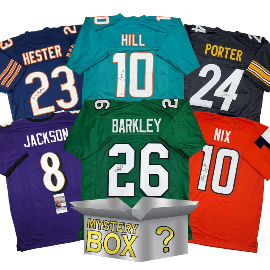 Autographed Football SILVER Series 4 Jersey Mystery Box with PSA JSA or Beckett COA | Hall of Fame Sports Memorabilia | vintageantiquesgifts.com