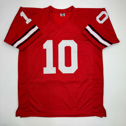 Red short-sleeved custom jersey with white number 10 for professional sports fans
