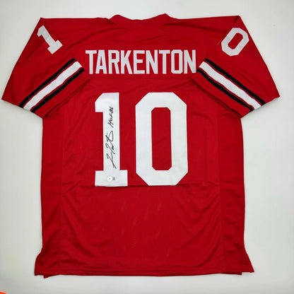 Autographed Fran Tarkenton Georgia Red College Football Jersey Beckett BAS COA | Hall of Fame Sports Memorabilia | vintageantiquesgifts.com
