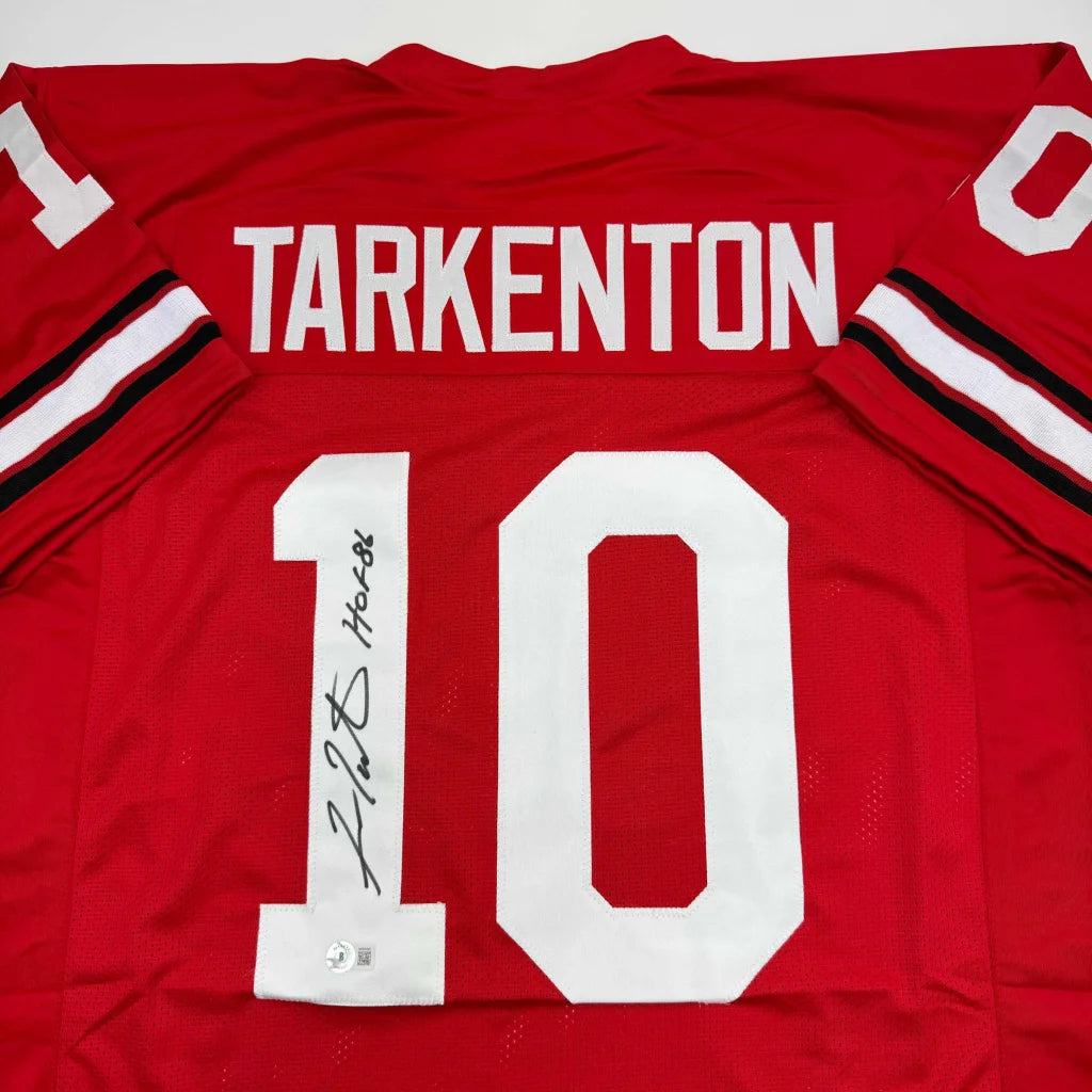 Autographed red professional sports league custom jersey with Tarkenton 10 name and number