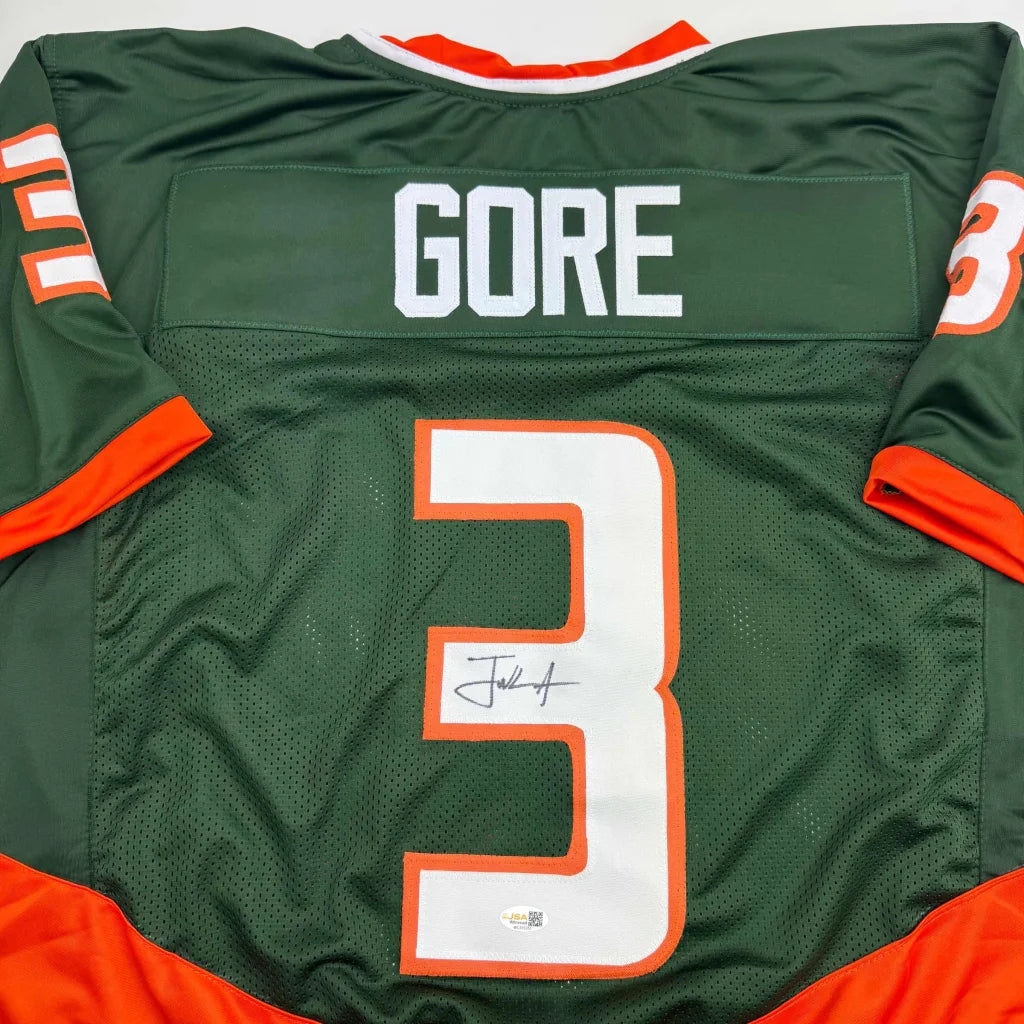 Autographed Frank Gore Miami Green Football Jersey JSA COA | Certified Authentic Signed Memorabilia | vintageantiquesgifts.com