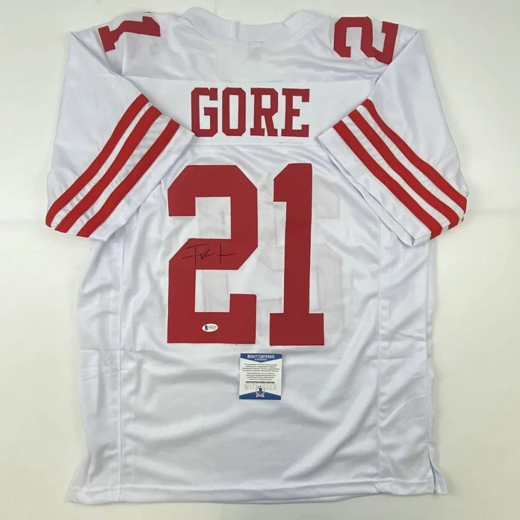 Autographed Frank Gore #21 white San Francisco 49ers custom jersey, Beckett COA