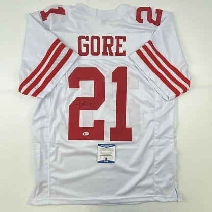 Autographed Frank Gore #21 white San Francisco 49ers custom jersey, Beckett COA