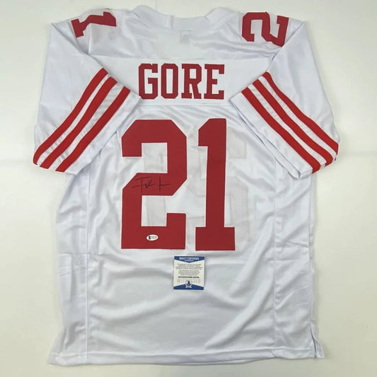 Autographed Frank Gore #21 white San Francisco 49ers custom jersey, Beckett COA