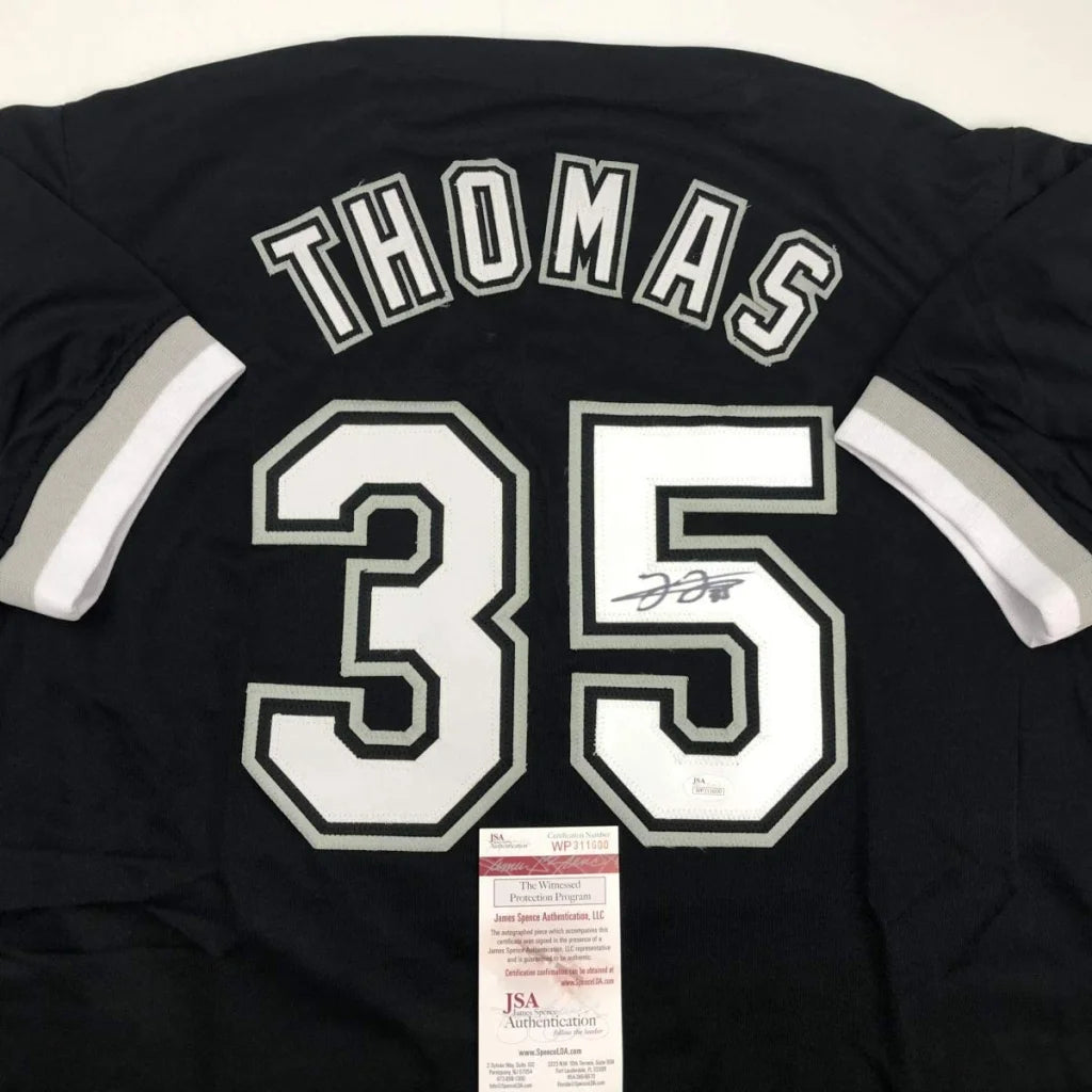 Autographed Frank Thomas Chicago Black Baseball Jersey JSA COA | Certified Authentic Signed Memorabilia | vintageantiquesgifts.com