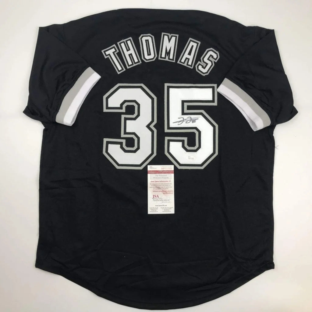 Autographed Frank Thomas Chicago Black Baseball Jersey JSA COA | Hall of Fame Sports Memorabilia | vintageantiquesgifts.com