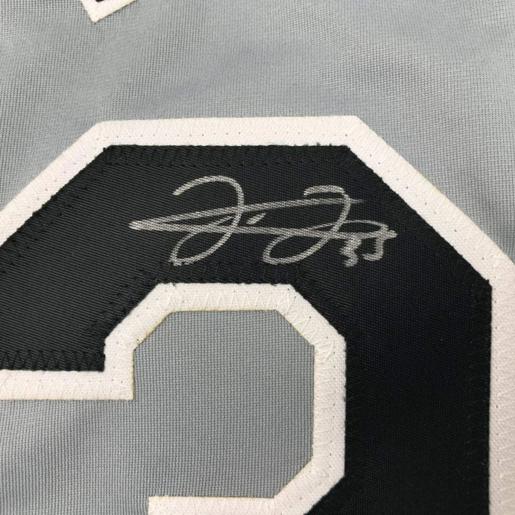 Black and white embroidered number 2 patch on Frank Thomas custom Chicago jersey