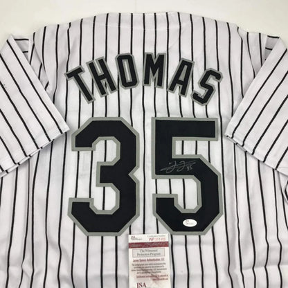 Autographed Frank Thomas Chicago Pinstripe Baseball Jersey JSA COA | Certified Authentic Signed Memorabilia | vintageantiquesgifts.com