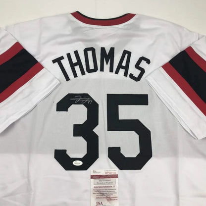 Autographed Frank Thomas Chicago Retro White Baseball Jersey JSA COA | Certified Authentic Signed Memorabilia | vintageantiquesgifts.com