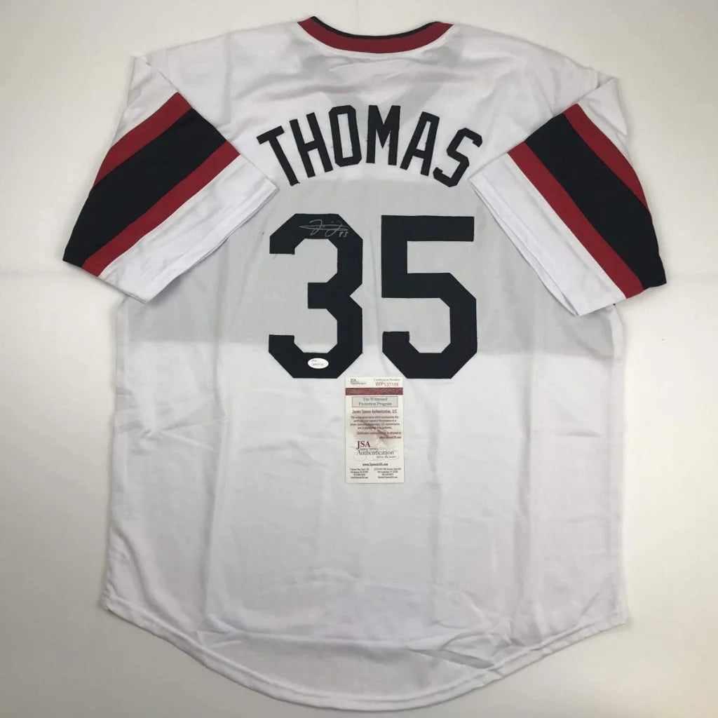 Autographed Frank Thomas Chicago Retro White Baseball Jersey JSA COA | Hall of Fame Sports Memorabilia | vintageantiquesgifts.com