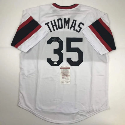Autographed Frank Thomas Chicago Retro White Baseball Jersey JSA COA | Hall of Fame Sports Memorabilia | vintageantiquesgifts.com