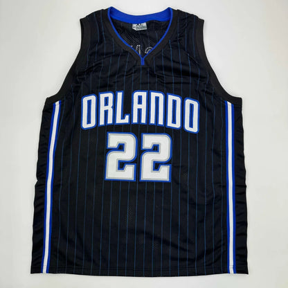 Black basketball jersey with blue and white accents from Authentic Wagner 22 Orlando Magic custom jersey for professional sports