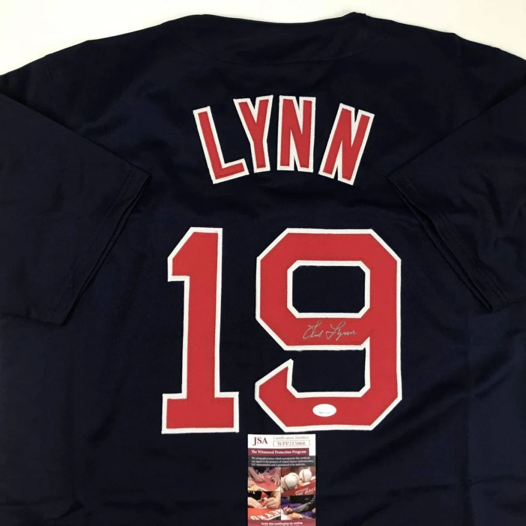 Autographed Fred Lynn Boston Blue Baseball Jersey JSA COA | Certified Authentic Signed Memorabilia | vintageantiquesgifts.com