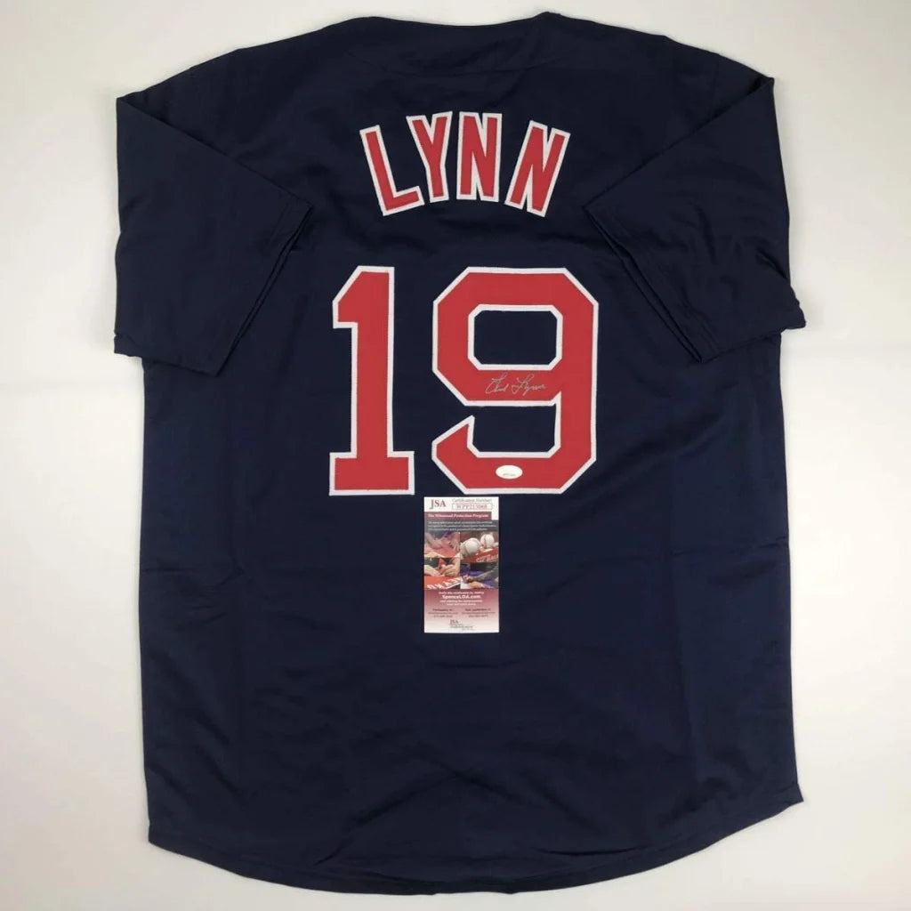 Autographed Fred Lynn Boston Blue Baseball Jersey JSA COA | Hall of Fame Sports Memorabilia | vintageantiquesgifts.com