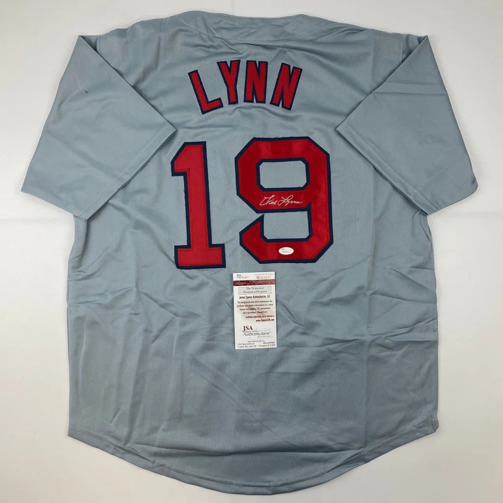 Autographed Fred Lynn Boston Grey Baseball Jersey JSA COA | Hall of Fame Sports Memorabilia | vintageantiquesgifts.com