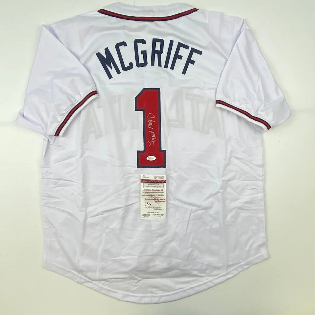 Autographed Fred McGriff Atlanta White Baseball Jersey JSA COA | Hall of Fame Sports Memorabilia | vintageantiquesgifts.com