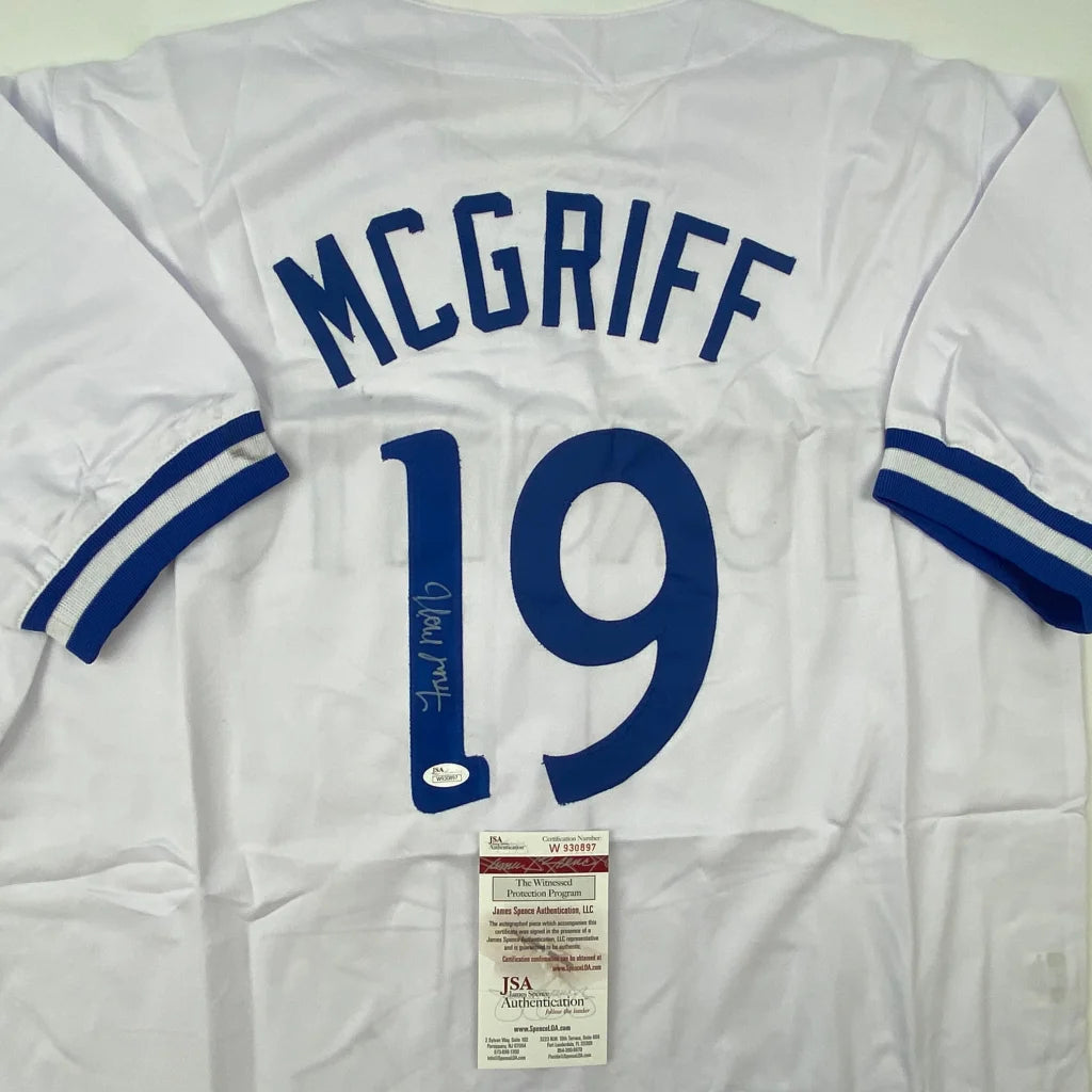 Autographed Fred McGriff Toronto White Baseball Jersey JSA COA | Certified Authentic Signed Memorabilia | vintageantiquesgifts.com