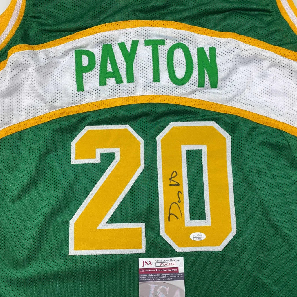 Autographed Gary Payton Seattle custom jersey in green, number 20