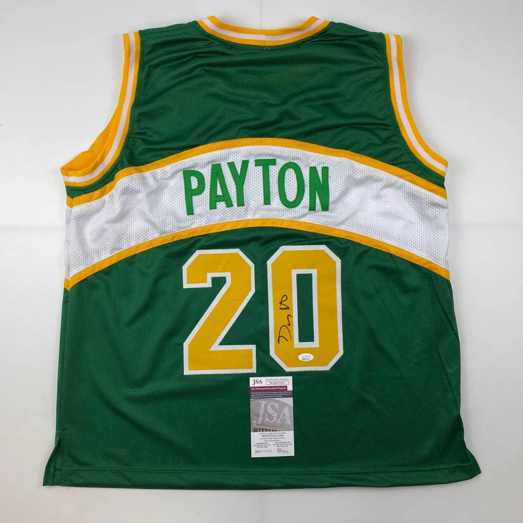 Autographed Gary Payton Seattle green custom jersey with number 20