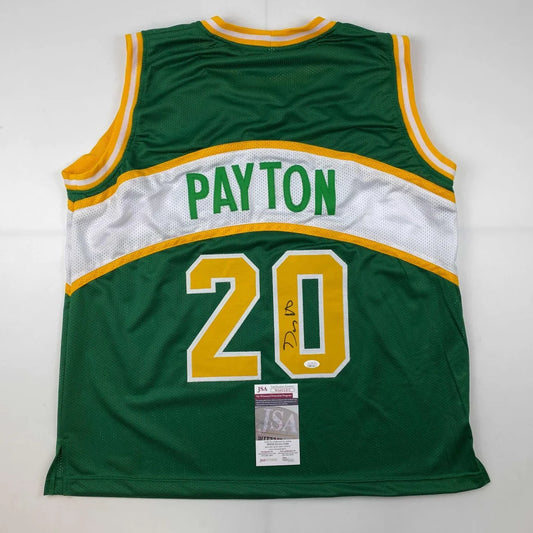 Autographed Gary Payton Seattle green custom jersey with number 20