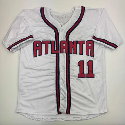 White Atlanta custom jersey with red navy trim for professional sports league fans