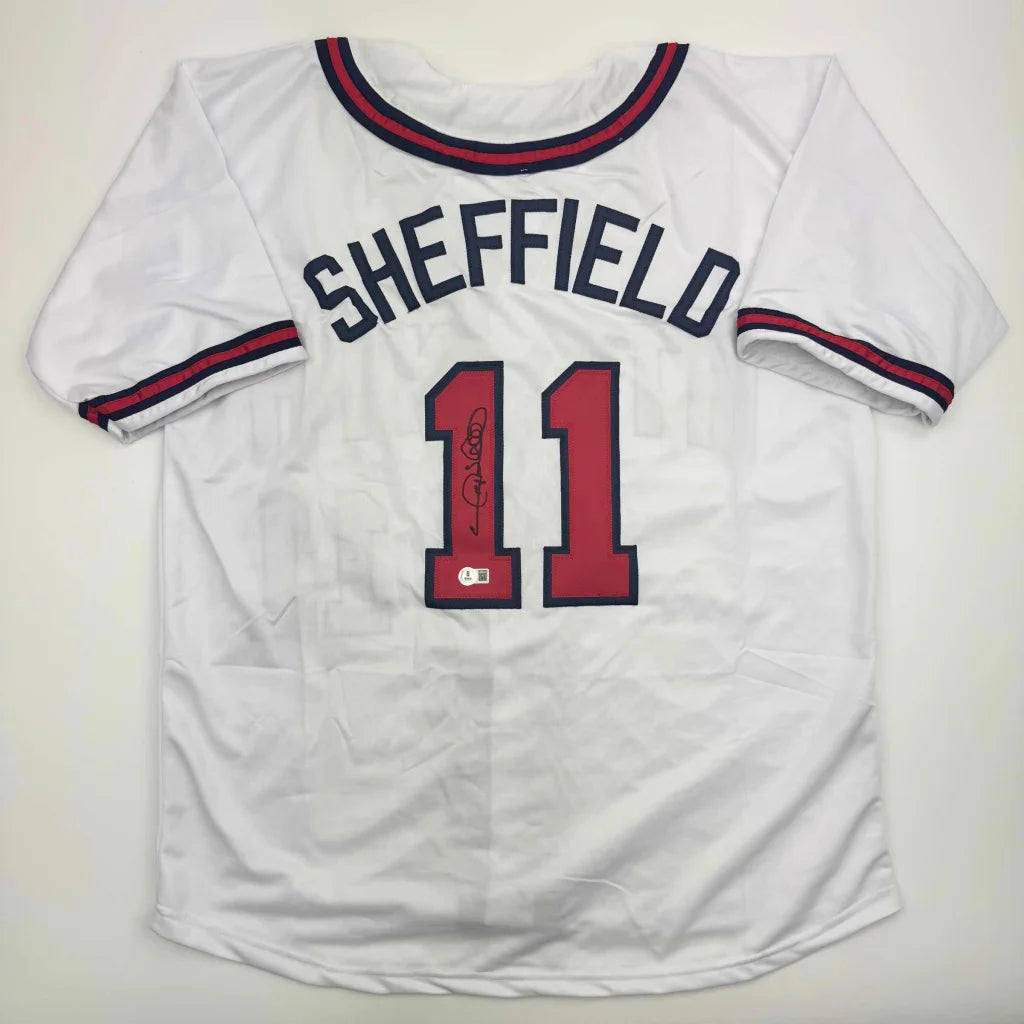 Autographed Gary Sheffield Atlanta white custom jersey with number 11
