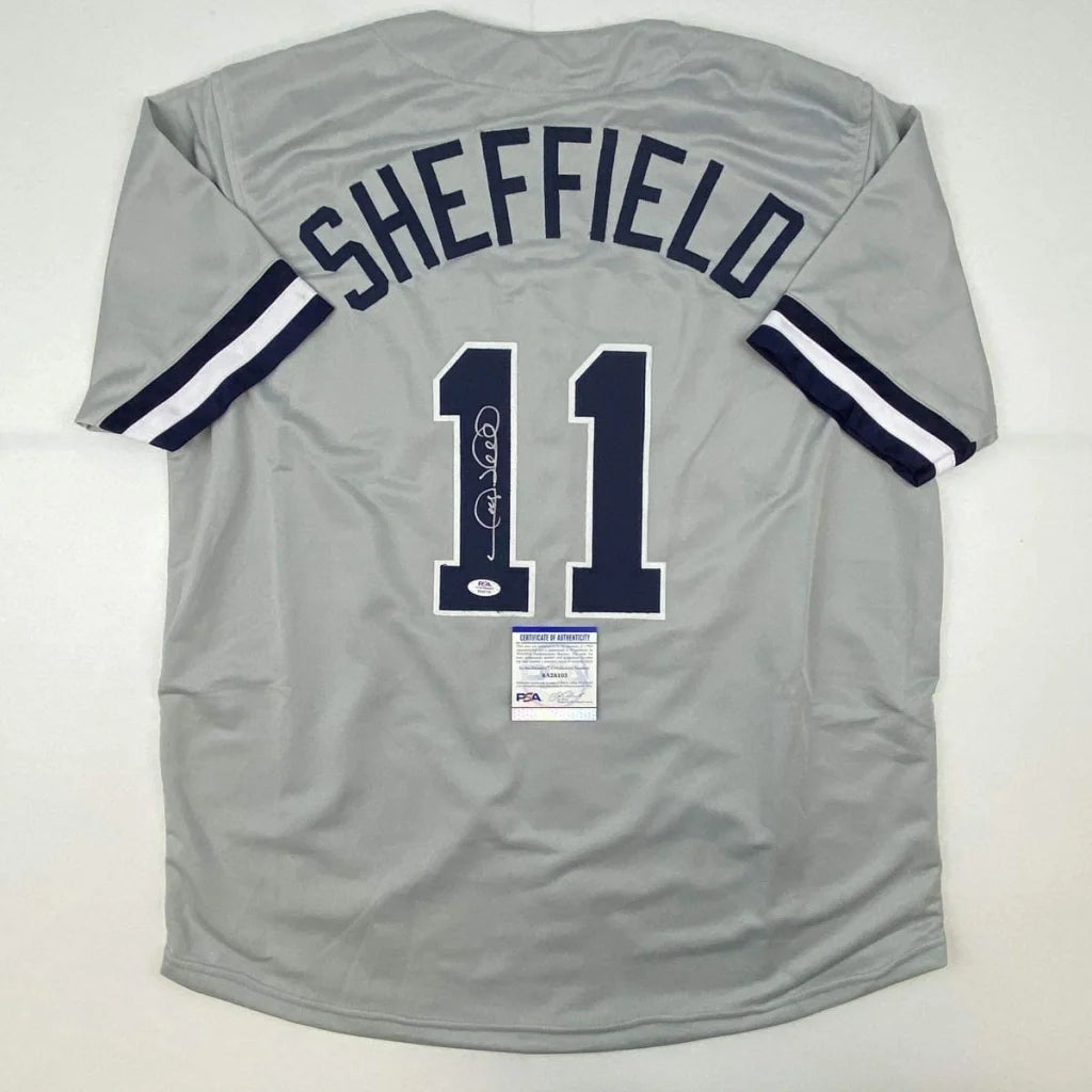 Gray custom Sheffield 11 jersey from professional sports league with autograph and auth stickers