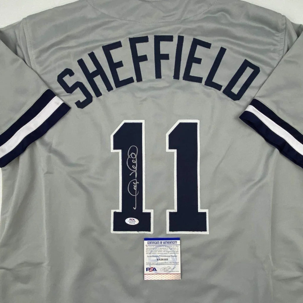 Autographed Gary Sheffield custom jersey, New York gray with navy 11, PSA/DNA