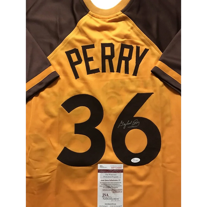 Gaylord Perry San Diego custom jersey autographed with JSA sticker for pro sports fans