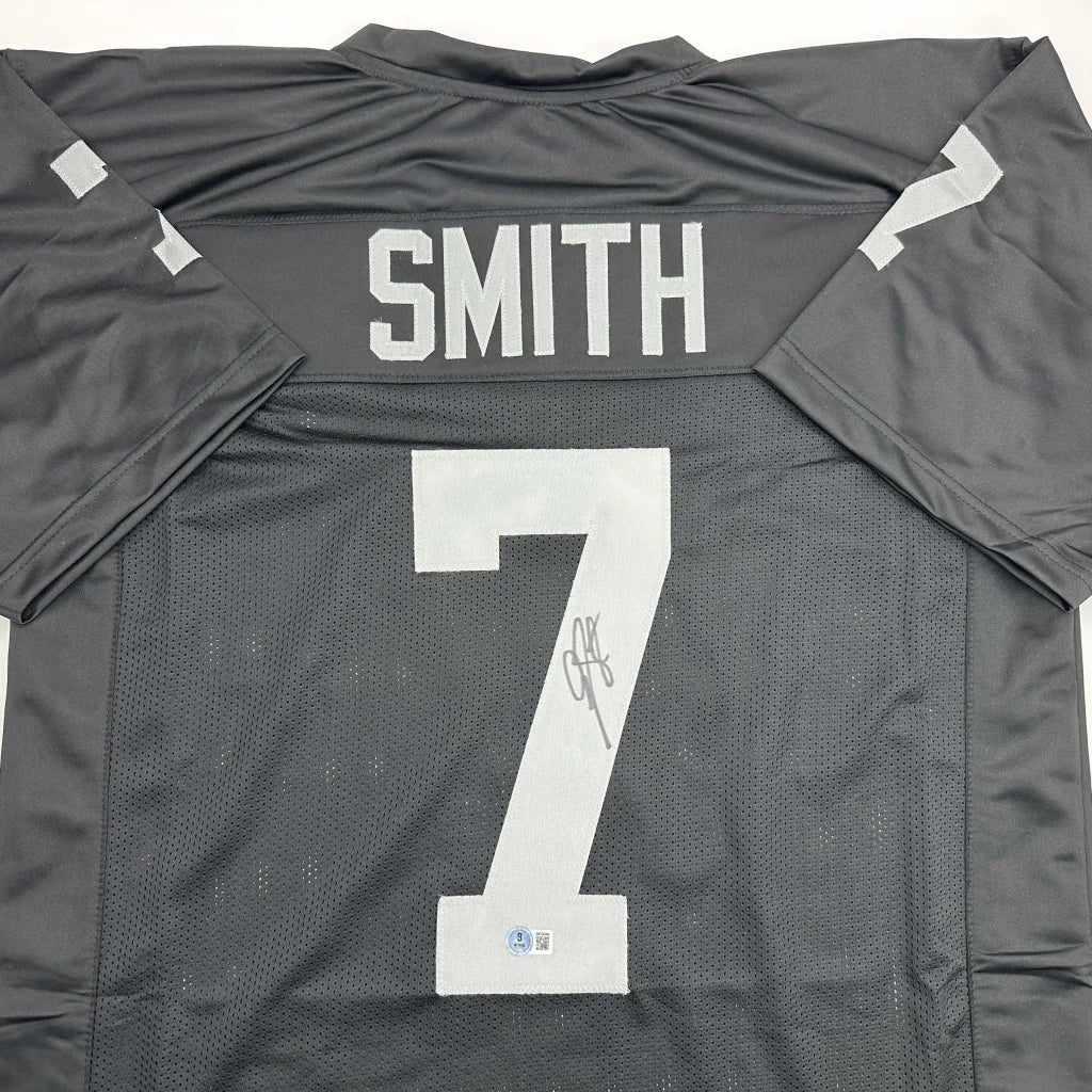 Autographed/Signed Geno Smith Oakland Black Football Jersey Beckett BAS COA