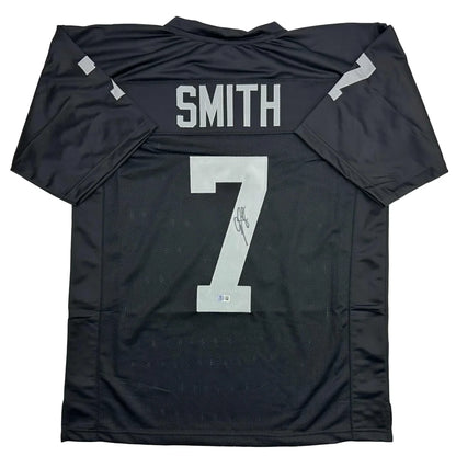 Autographed/Signed Geno Smith Oakland Black Football Jersey Beckett BAS COA
