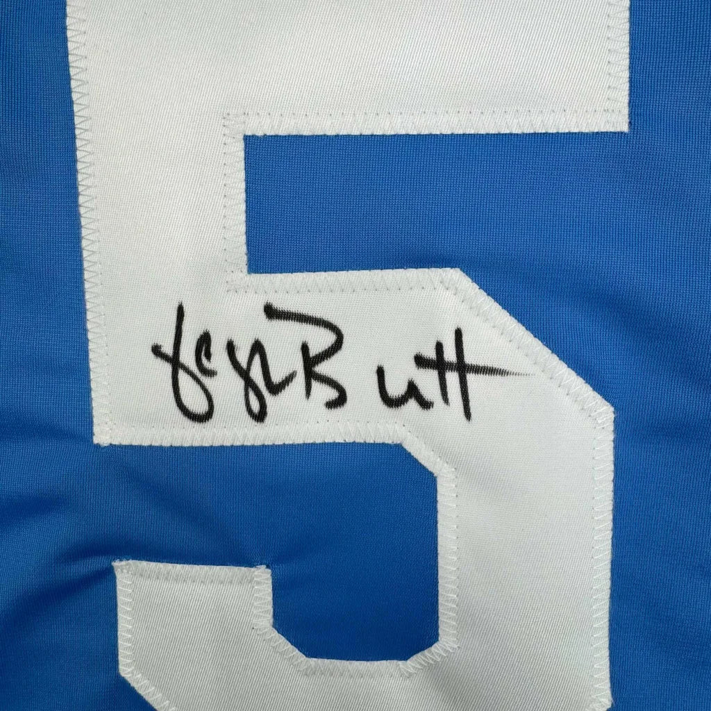 Blue George Brett Kansas custom baseball jersey with white number 5 and autograph