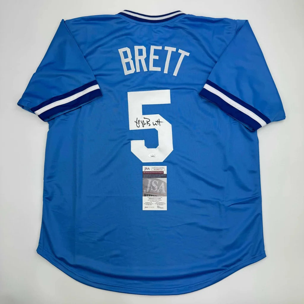 Autographed George Brett Kansas City Blue Baseball Jersey JSA COA | Hall of Fame Sports Memorabilia | vintageantiquesgifts.com