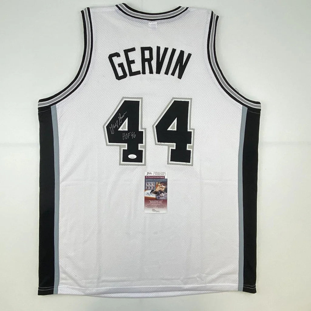 Autographed George Gervin HOF 96 San Antonio White Basketball Jersey JSA COA | Certified Authentic Signed Memorabilia | vintageantiquesgifts.com