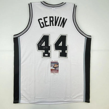 Autographed George Gervin HOF 96 San Antonio White Basketball Jersey JSA COA | Certified Authentic Signed Memorabilia | vintageantiquesgifts.com