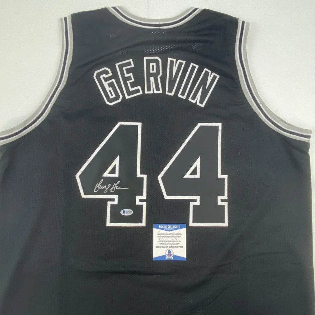 Autographed George Gervin San Antonio Black Basketball Jersey Beckett BAS COA | Certified Authentic Signed Memorabilia | vintageantiquesgifts.com