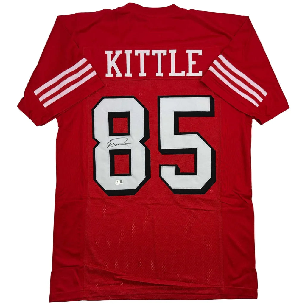 Autographed George Kittle red custom jersey, San Francisco 49ers professional sports league, number 85