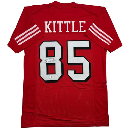 Autographed George Kittle red custom jersey, San Francisco 49ers professional sports league, number 85