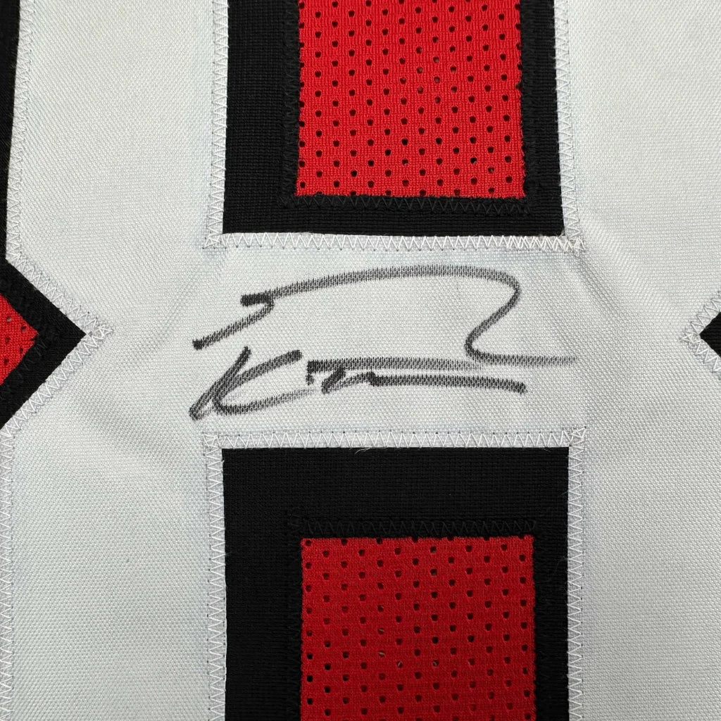Autographed George Kittle custom jersey in red perforated mesh with black and white accents, Beckett BAS COA for professional sports league