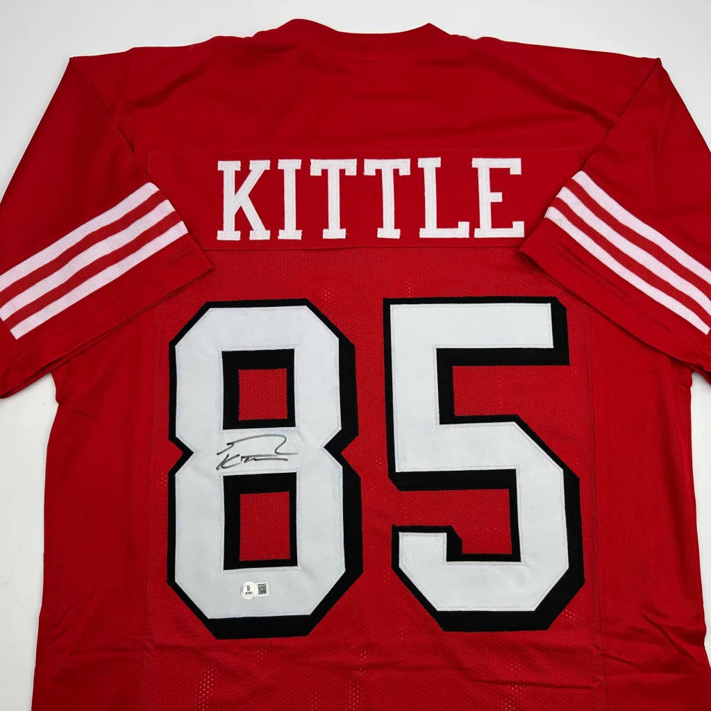 Autographed George Kittle red San Francisco 49ers custom jersey, number 85, Beckett COA