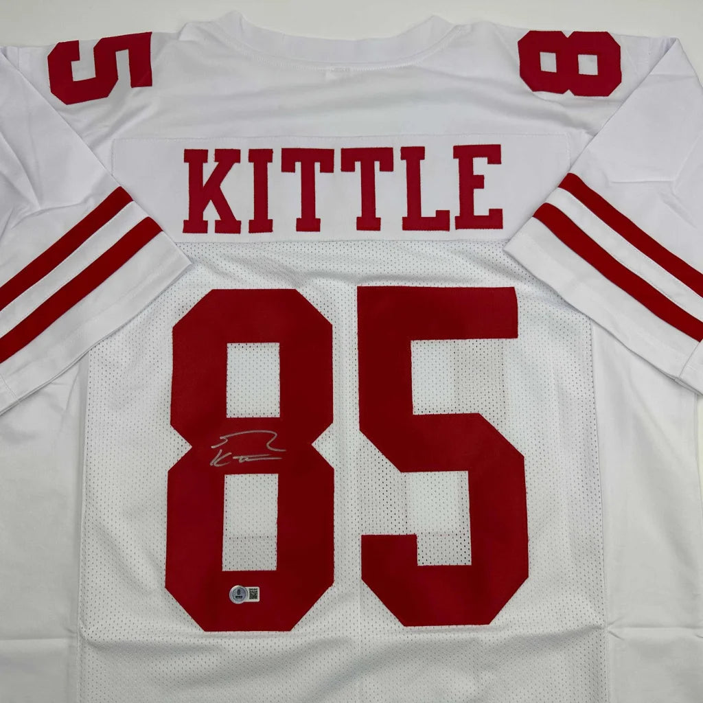 Autographed George Kittle San Francisco White Football Jersey Beckett BAS COA | Certified Authentic Signed Memorabilia | vintageantiquesgifts.com