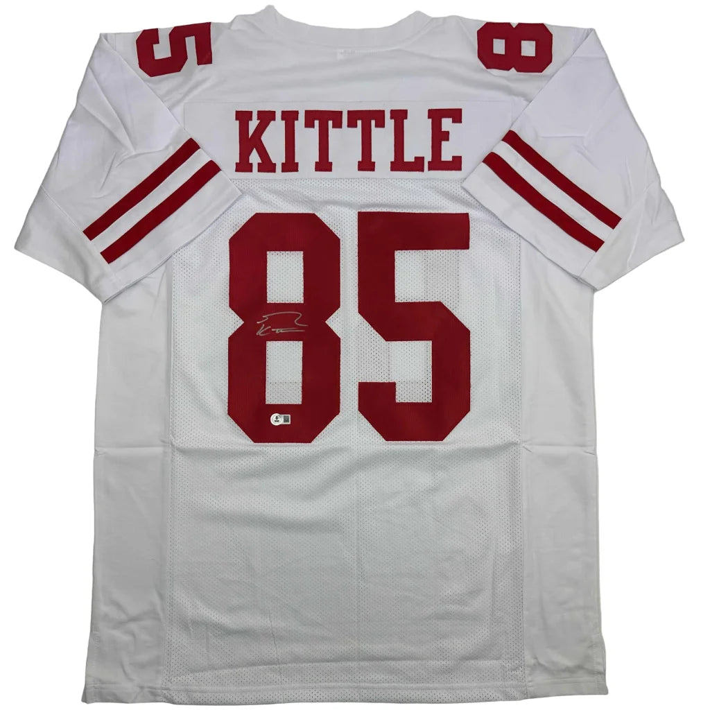 Autographed George Kittle San Francisco White Football Jersey Beckett BAS COA | Hall of Fame Sports Memorabilia | vintageantiquesgifts.com