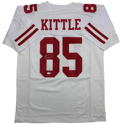 Autographed George Kittle San Francisco White Football Jersey Beckett BAS COA | Hall of Fame Sports Memorabilia | vintageantiquesgifts.com