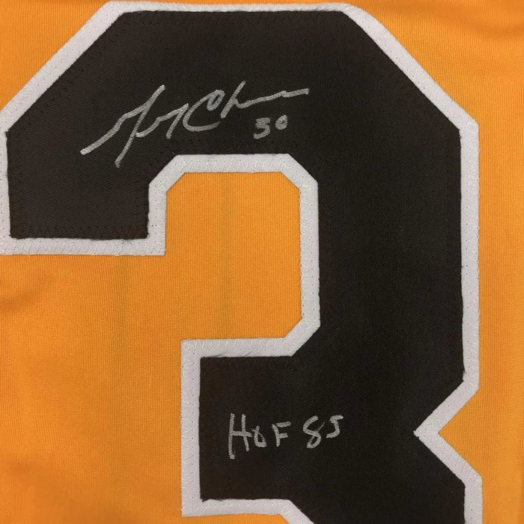 Autographed Gerry Cheevers HOF 85 Boston Yellow Hockey Jersey JSA COA | Authenticated Signed Sports Jersey | vintageantiquesgifts.com